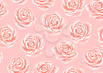 Seamless pattern with pink roses. Beautiful realistic flowers and buds.