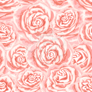 Seamless pattern with pink roses. Beautiful realistic flowers and buds.