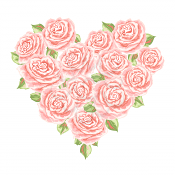 Heart background with pink roses. Decorative element with pink roses.