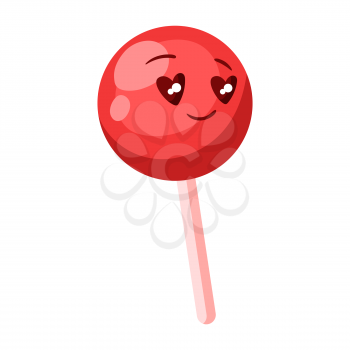 Illustration of cute candy in love. Valentine Day symbol. Kawaii character with eyes hearts.