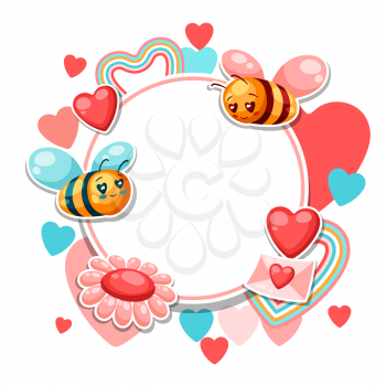 Happy Valentine Day frame. Kawaii illustration with love symbols.
