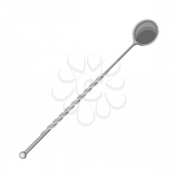 Stainless stirring cocktail beverage mixing long handle spoon. Alcohol bar equipment illustration.