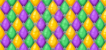 Seamless pattern with rhombus in Mardi Gras colors. Carnival background for traditional holiday or festival.