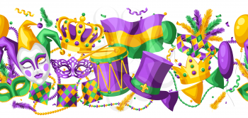 Mardi Gras party seamless pattern. Carnival background for traditional holiday or festival.