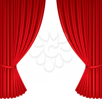 Red curtains of theater stage. Template for theatrical performance, movie house or presentation. Detailed mesh illustration.