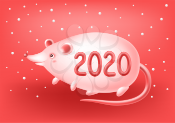 Funny mouse or rat symbol of New Year greeting card. Holiday gradient mesh illustration.