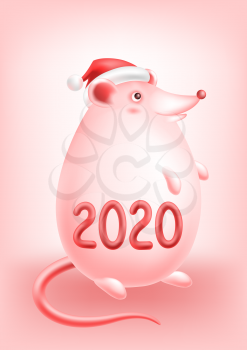Funny mouse or rat symbol of New Year greeting card. Holiday gradient mesh illustration.