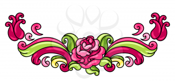 Decorative element with roses and lilies. Beautiful decorative flowers, buds and leaves.