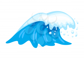 Illustration of wave with sea foam. Ocean, river or water splash.