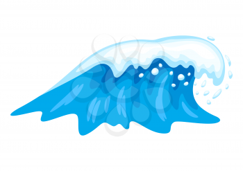 Illustration of wave with sea foam. Ocean, river or water splash.