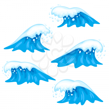 Illustration of waves with sea foam. Ocean, river or water splashes.