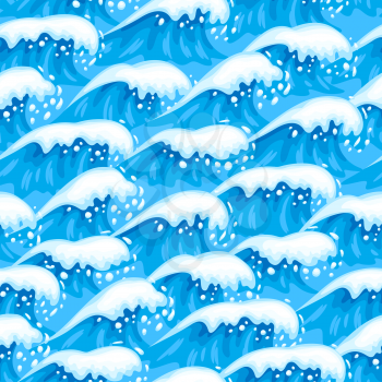 Seamless wave pattern with sea foam. Background with ocean, river or water texture. Wavy surface.