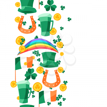 Saint Patricks Day seamless pattern. Holiday illustration with Irish festive national items.