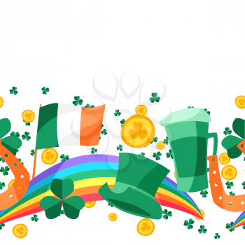Saint Patricks Day seamless pattern. Holiday illustration with Irish festive national items.