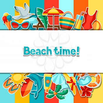 Background with summer and beach objects. Illustration of stylized items.