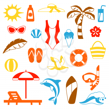 Set of summer and beach objects. Illustration of stylized items.