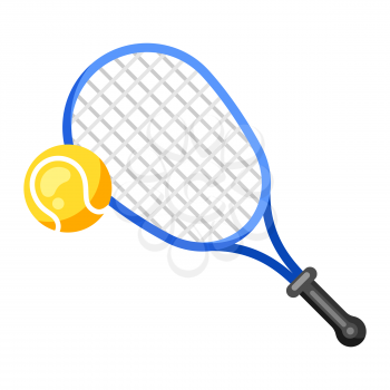 Icon of tennis racket and ball in flat style. Stylized sport equipment illustration.