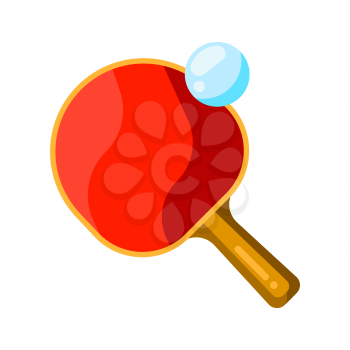 Icon of table tennis racket and ball in flat style. Stylized sport equipment illustration.