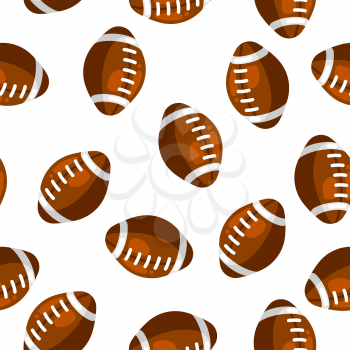 Seamless pattern with brown rugby balls in flat style. Stylized sport equipment background.