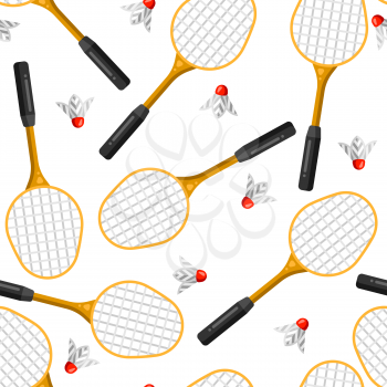 Seamless pattern with badminton rackets and shuttlecocks in flat style. Stylized sport equipment background.
