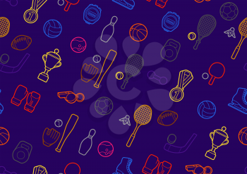 Seamless pattern with sport icons. Stylized athletic equipment illustration.