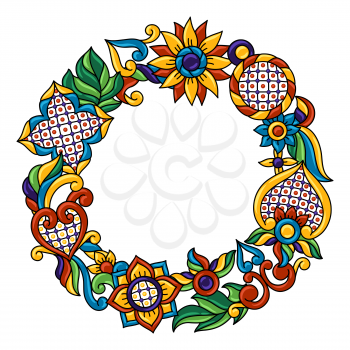 Frame with mexican talavera pattern. Decoration with ornamental flowers. Traditional tile decorative objects. Ethnic folk ornament.