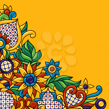 Background with mexican talavera pattern. Decoration with ornamental flowers. Traditional tile decorative objects. Ethnic folk ornament.