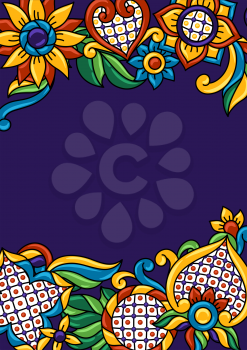 Background with mexican talavera pattern. Decoration with ornamental flowers. Traditional tile decorative objects. Ethnic folk ornament.
