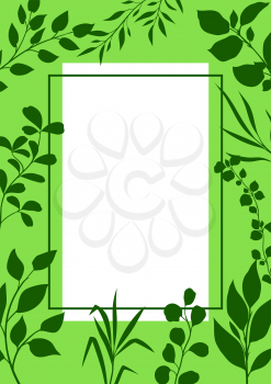 Frame of sprigs with green leaves. Decorative natural plants.