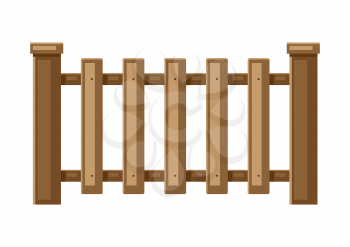 Illustration of white wooden fence. Garden, field or yard hedge section.