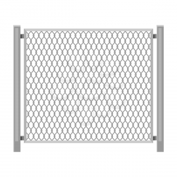 Illustration of wired chain link fence. Garden, park or yard hedge section.