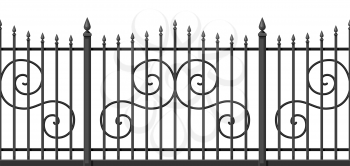 Illustration of metal forged fence. Garden, park or yard hedge section.