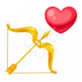 Valentines Day heart with bow and arrow. Illustrations in cartoon style.