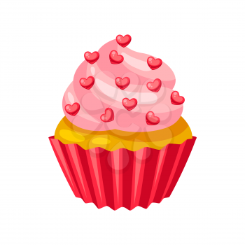 Valentines Day muffin with hearts. Illustrations in cartoon style.