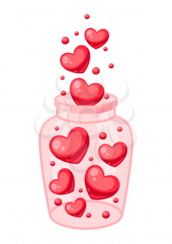 Valentines Day jar filled with hearts. Illustrations in cartoon style.
