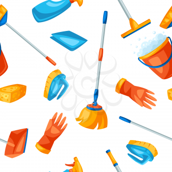 Housekeeping seamless pattern with cleaning items. Background for service, design and advertising.