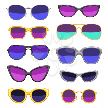 Set of stylish sunglasses. Colorful bright abstract fashionable accessories.