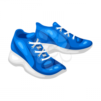 Illustration of blue sneakers. Fitness sport cartoon icon.