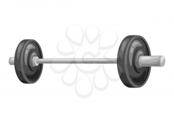 Illustration of athletic barbell with weight. Fitness sport cartoon icon.