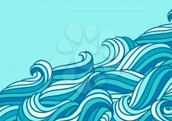 Card design with waves. Background with sea, river or water texture. Wavy striped abstract fur or hair.