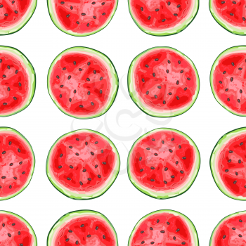 Seamless pattern with watermelons slices. Summer fruit decorative illustration.