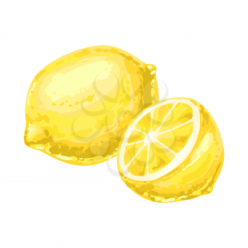Illustration of ripe lemon and slice. Summer fruit in decorative style.