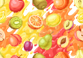 Seamless pattern with ripe fruits. Tropical vegetarian food decorative illustration.