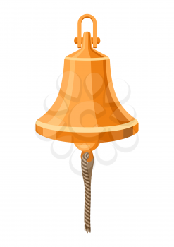 Illustration of ship gold bell. Nautical symbol icon. Marine retro decorative item.