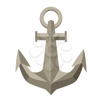 Illustration of ship anchor. Nautical symbol icon. Marine retro decorative item.