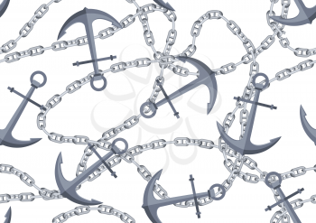 Nautical seamless pattern with anchors and chains. Marine decorative background.