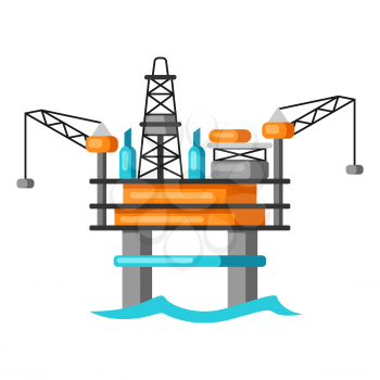 Illustration of oil sea platform. Industrial equipment in flat style.