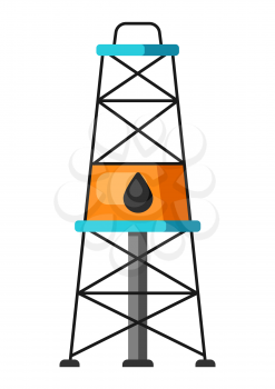Illustration of oil derrick. Industrial equipment in flat style.