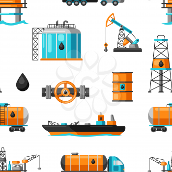 Seamless pattern with oil and petrol icons. Industrial and business illustration.
