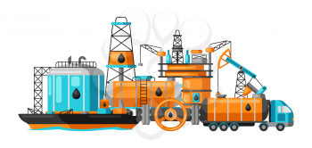 Background design with oil and petrol icons. Industrial and business illustration.